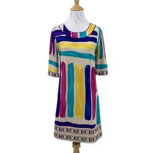 BCBGMaxAzria Shift Mini Dress Women XS Extra Small Abstract Elbow Sleeve Stretch